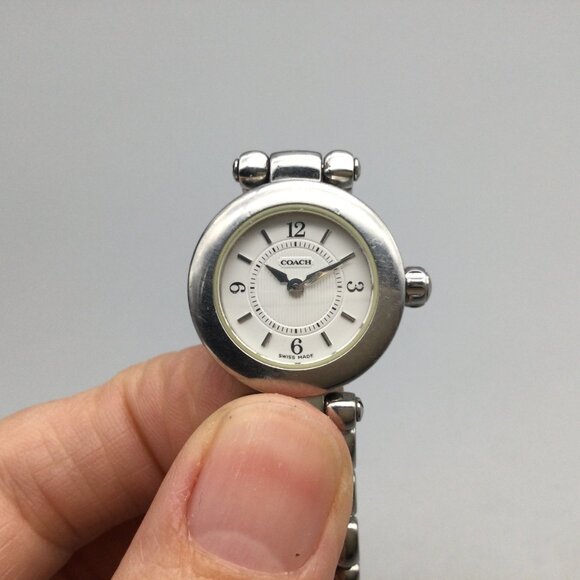 Coach Watch Women 22mm Silver Tone Swiss Made New Battery 6.5" - Picture 7 of 15